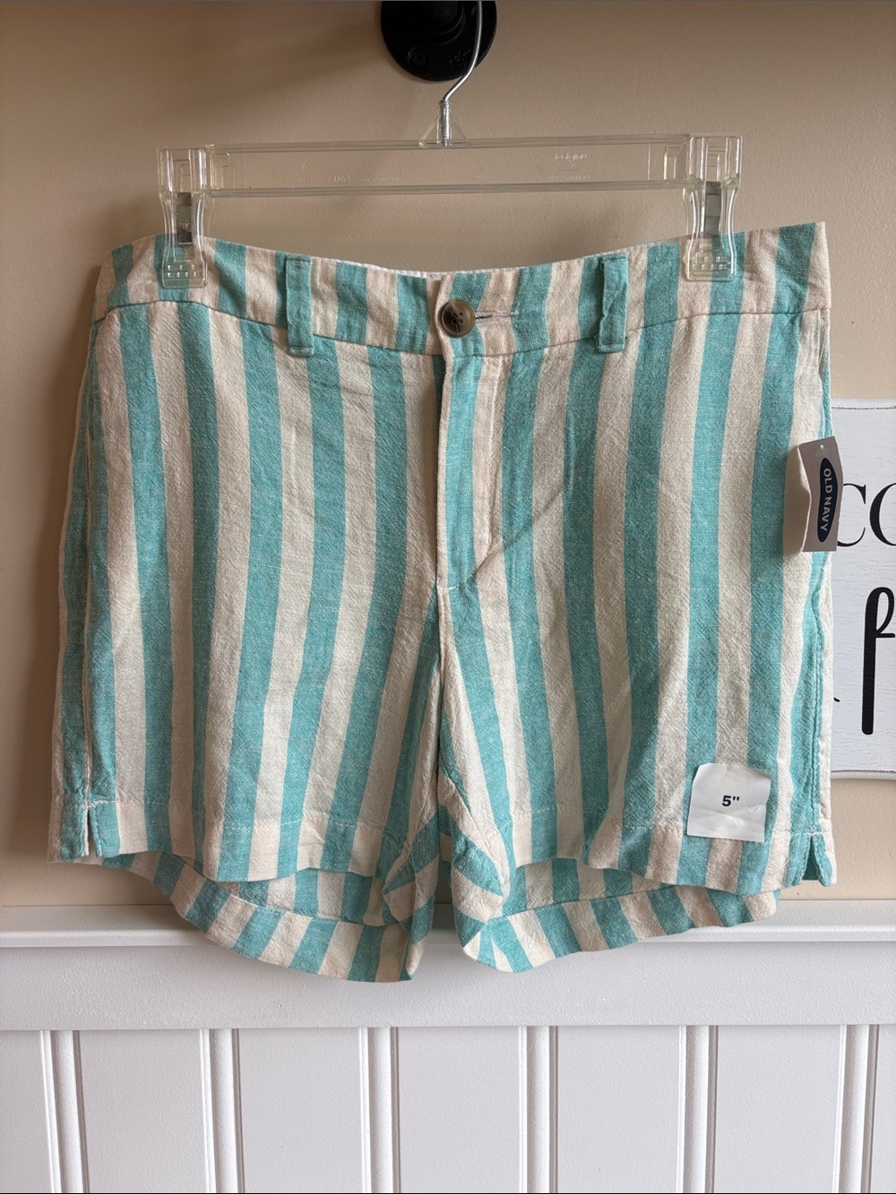 Old Navy Striped Linen-Blend Shorts - Aqua & Cream